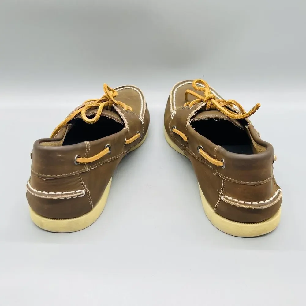 J Crew Shoes Mens 10 Brown Leather Boat Deck Moc Toe Casual Comfort Nautical